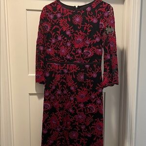 Adrianna Papell Black Dress with Pink and Purple Embroidery